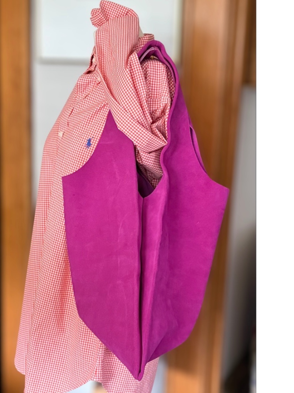 BAGGU Nubuck Suede Bag Leather Shopper Purse Bag Modern Fuchsia Hot Pink NWOT